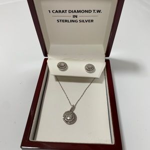 1 CTW Diamond necklace and earrings set